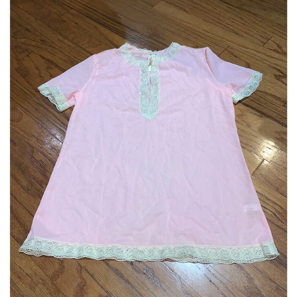 NWT Vtg 50s 60s Pink & Ivory Lace Trim Van Raalte Nylon Nightee Size Small